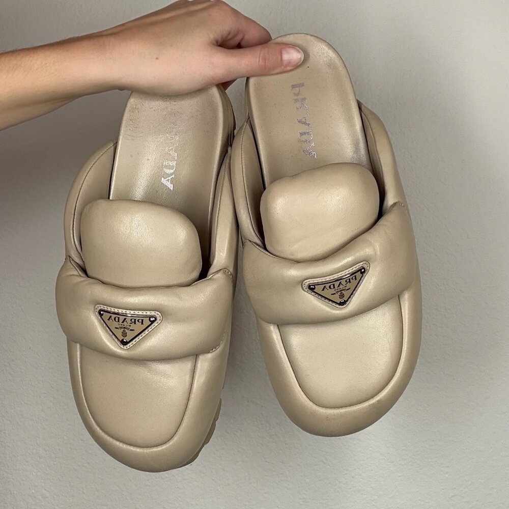 Prada Beige Padded Slides